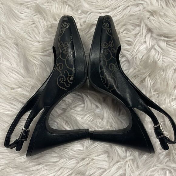 Gianni Bini Marlena Black Swirl Print Leather Slingback Heels Sz 9 - Picture 8 of 14
